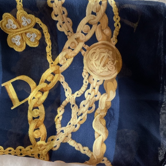 Christian Dior Navy and Gold Silk Scarf - Picture 7 of 10